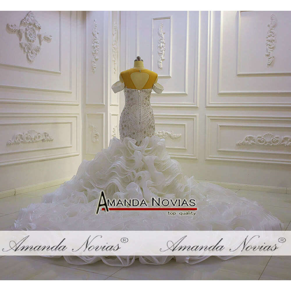Off The Shoulder Full Beading V-neck Ruffles Mermaid Wedding Dress