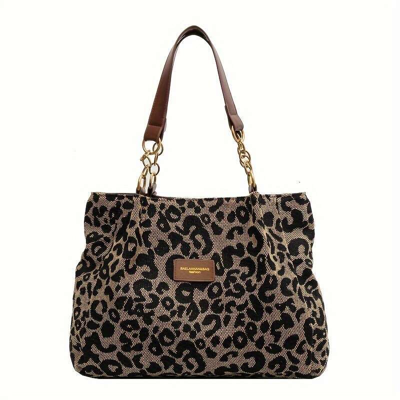 Print Leopard Canvas Tote Bag, Fashionable Shoulder Bag Women, Perfect For School, Office, And Shopping