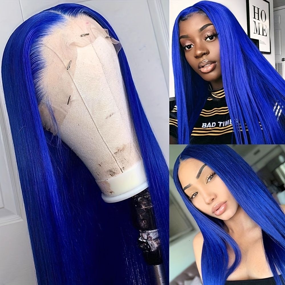 RDY Royal Blue Long Straight Synthetic Lace Front Wig Glueless Natural Haire Bright Colored Hair Frontal Wigs for Women