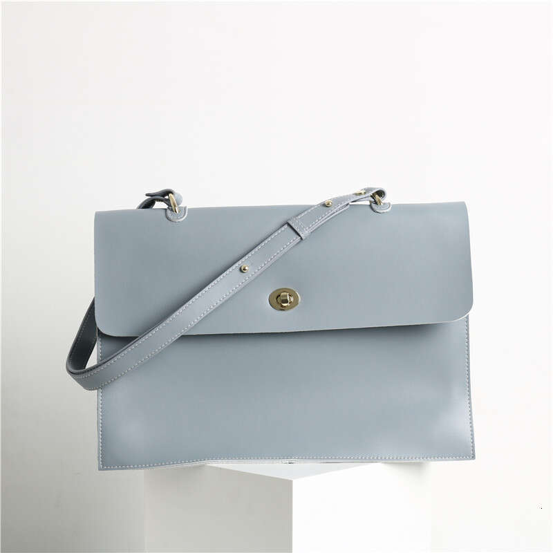 simple solid color style largecapacity commuter shoulder cowhide leather briefcase flip tote 14inch computer bag