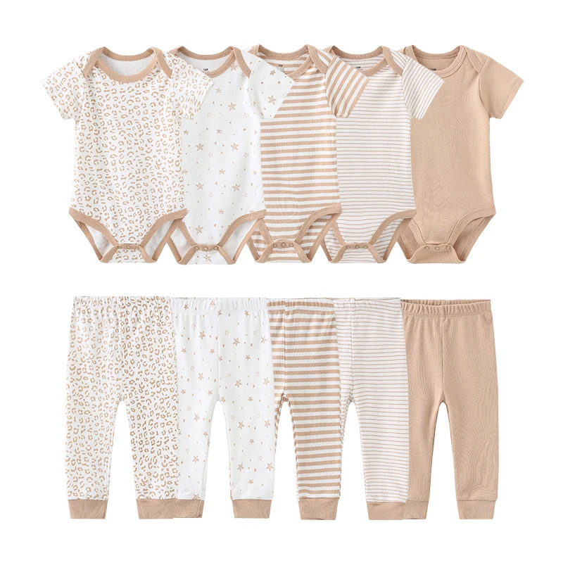 Unisex 6910Pieces Cotton Born BodysuitsPants Baby Girl Clothes Sets Cartoon Print Short Sleeve Baby Boy Clothes Bebes 241028