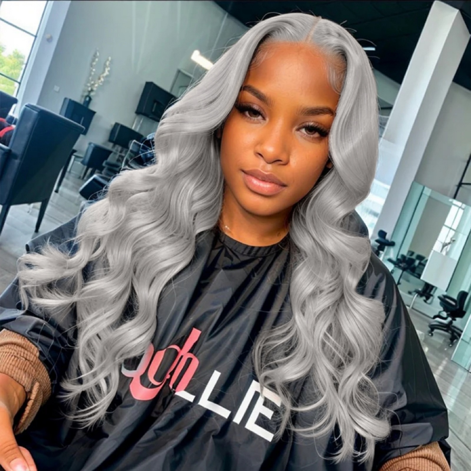 Loose Synthetic Sier Front Wig Glueless Long Grey Curly Hair Lace Frontal Wigs for Women