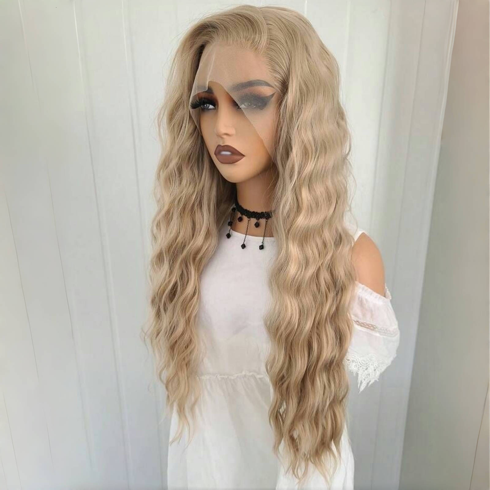 Ash Blonde Deep Wave Synthetic Front Wig Long Curly Natural Wavy Colored Hair 13X4 Lace Frontal Wigs for Women Party