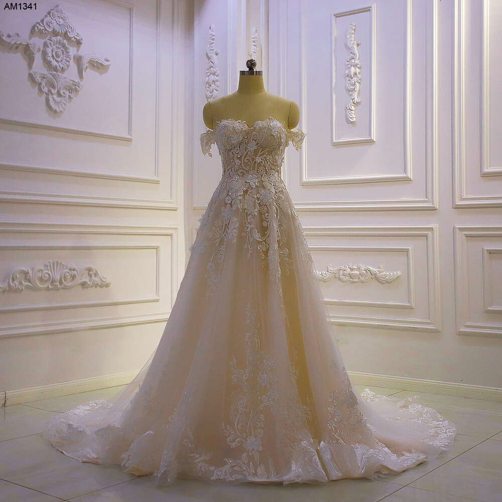 A-e Champagne Off The Shoulder Beach Wedding Dress