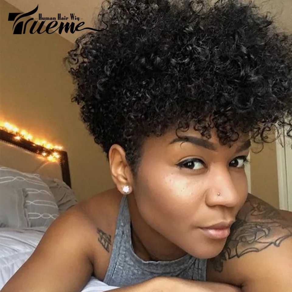 Trueme short twisted curly wig Brazil African twisted curly wig black female reddish brown curly e with bangs cut wig M241028