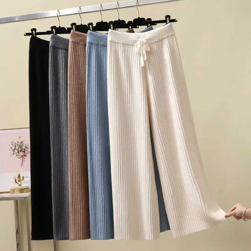 Womens Wool Wide-Leg Pants Fall/Winter High Waist Drooping Slimming Casual Loose Straight Knit Mop TrousersX241028