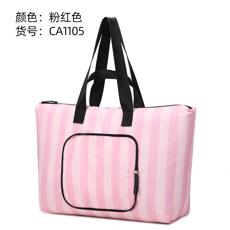 3 Iconic Pink Stripe Packable Duffle Travel Tote Foldable Bag Shopper 240924 4