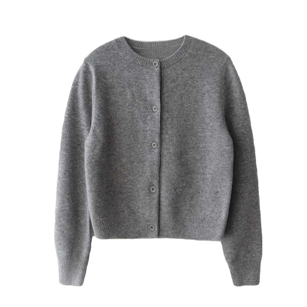 2024 Autumn And Winter New Knitwear Women's Round Neck 100% Wool Cardigan Long-Sleeved Sweater Coat