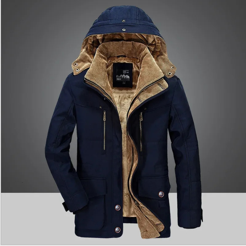 Mens Cotton Jacket Parkas with Winter Mid To Long Length and Thick Velvet Middleaged Young Casual Warm 241024