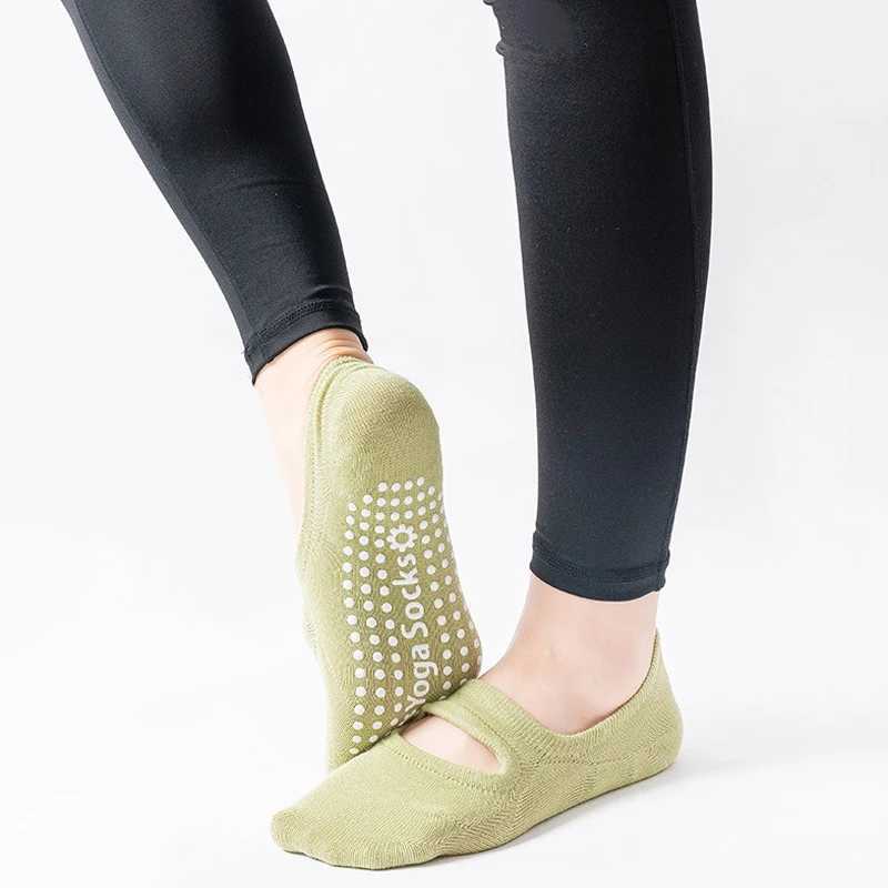 3 pairs of womens non slip Pilates backless cotton womens sports and dance sliders barefoot socks W241028