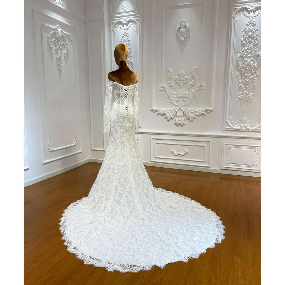 Simple Lace Off The Shoulder Long Sleeve Mermaid Wedding Dress