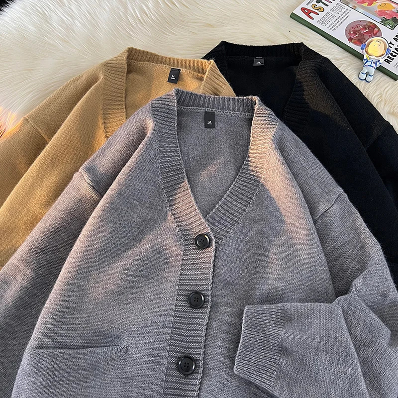Autumn and Winter Korean Fashion Versatile Casual Cardigan Ribbed Vneck Sweater Jacket Mens Light Jacquard n 241024