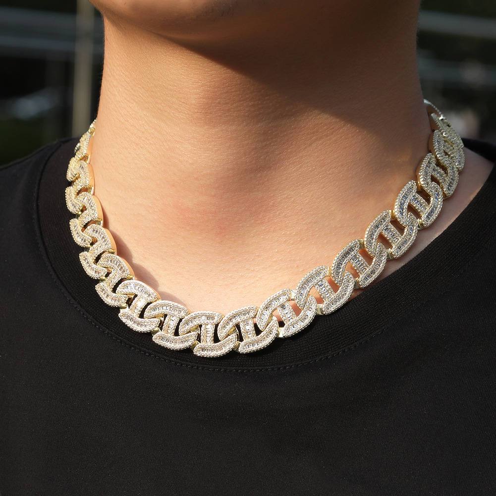 16mm Hip Hop Geometric Trapezoid Cuban Chain Necklace Bracelet 5A T Zircon Mens Jewelry