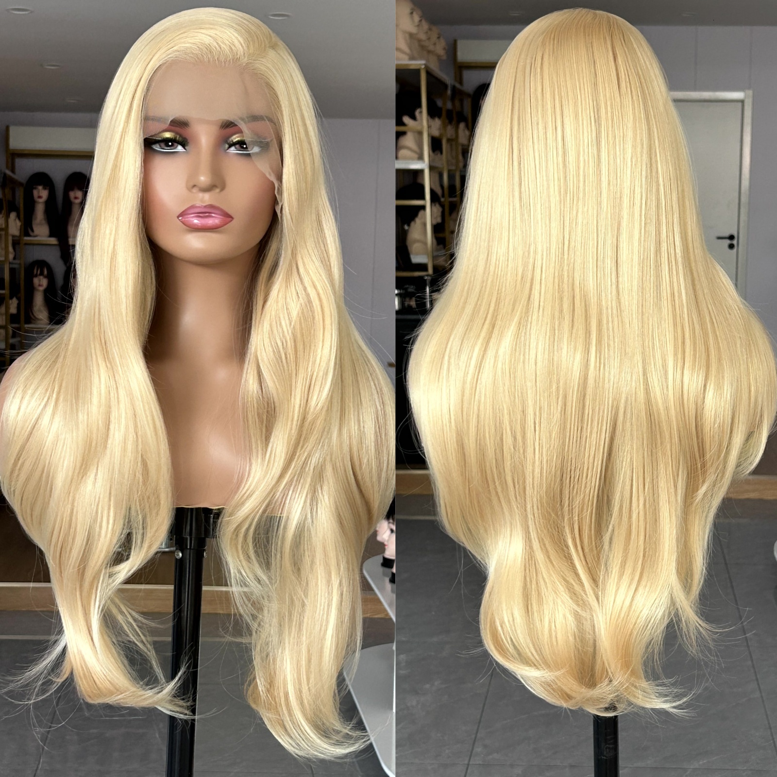 Long Natural Wavy Synthetic Lace Front Wig Layered Platinum Colored Hair 13X4 Frontal Honey Blonde Wigs for Women