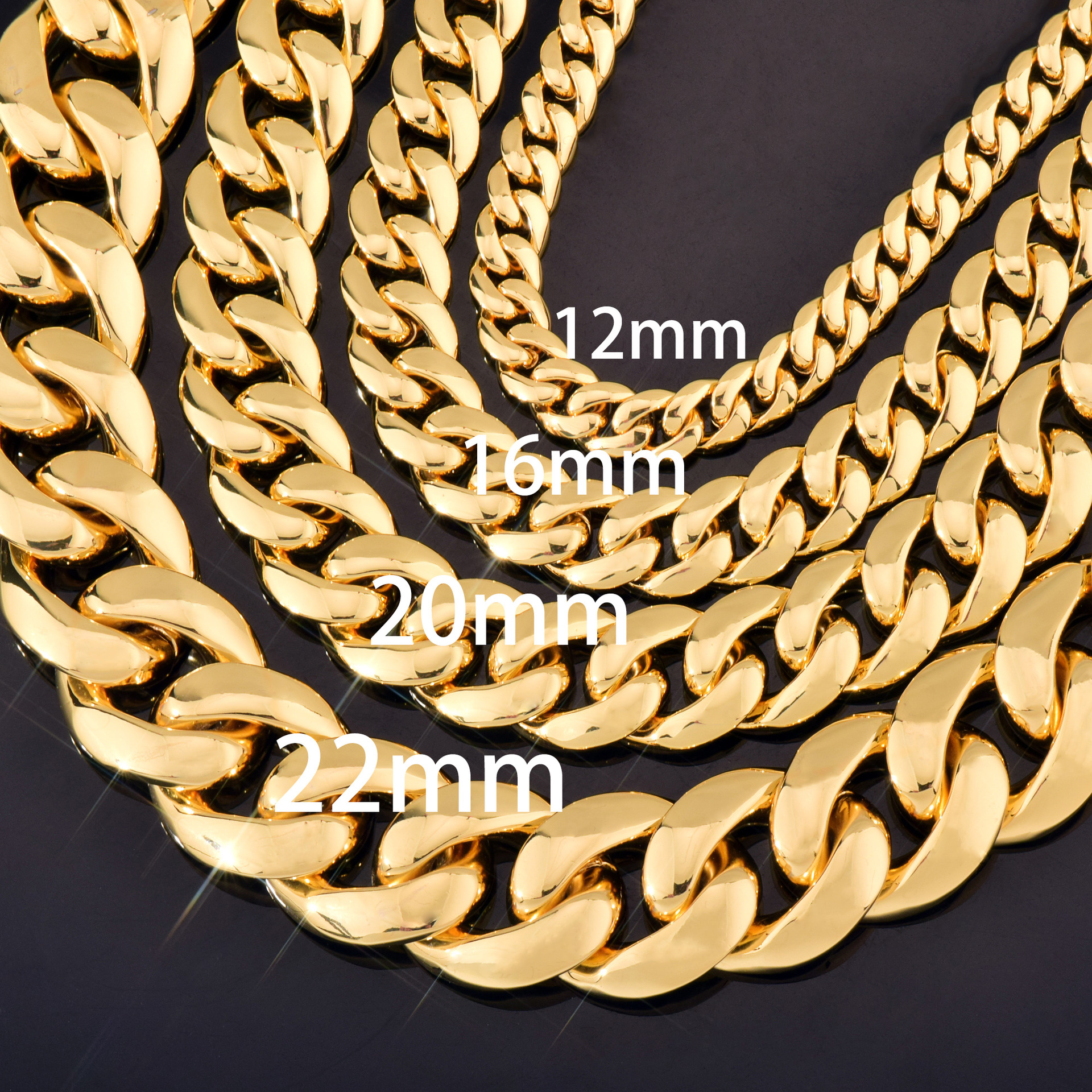 16mm-22mm Hip Hop Shiny Miami Cuban Chain 18K Real Gold Plated CZ Clasp Jewelry