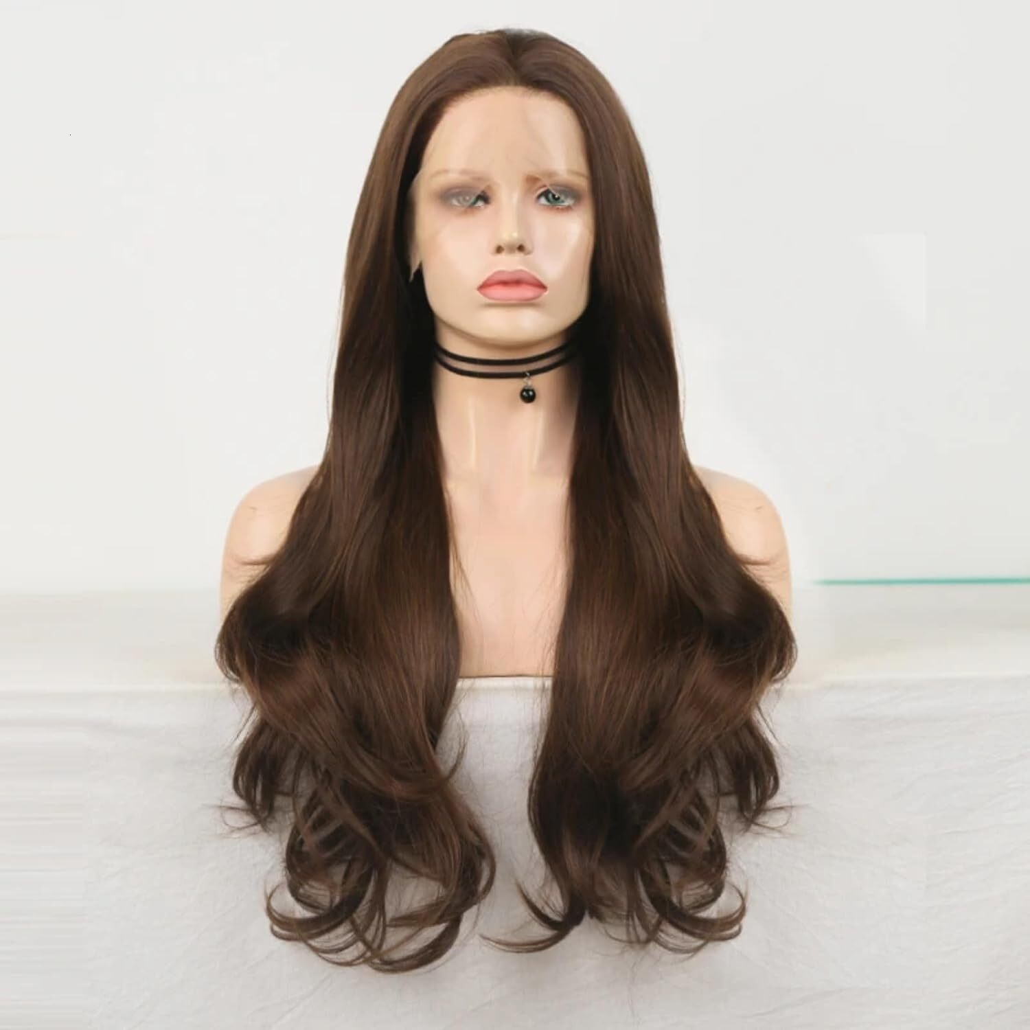 RDY Chocolate Natural Wavy Synthetic Front Wig Glueless Brunette Dark Brown Colored Frontal Lace Wigs for Women