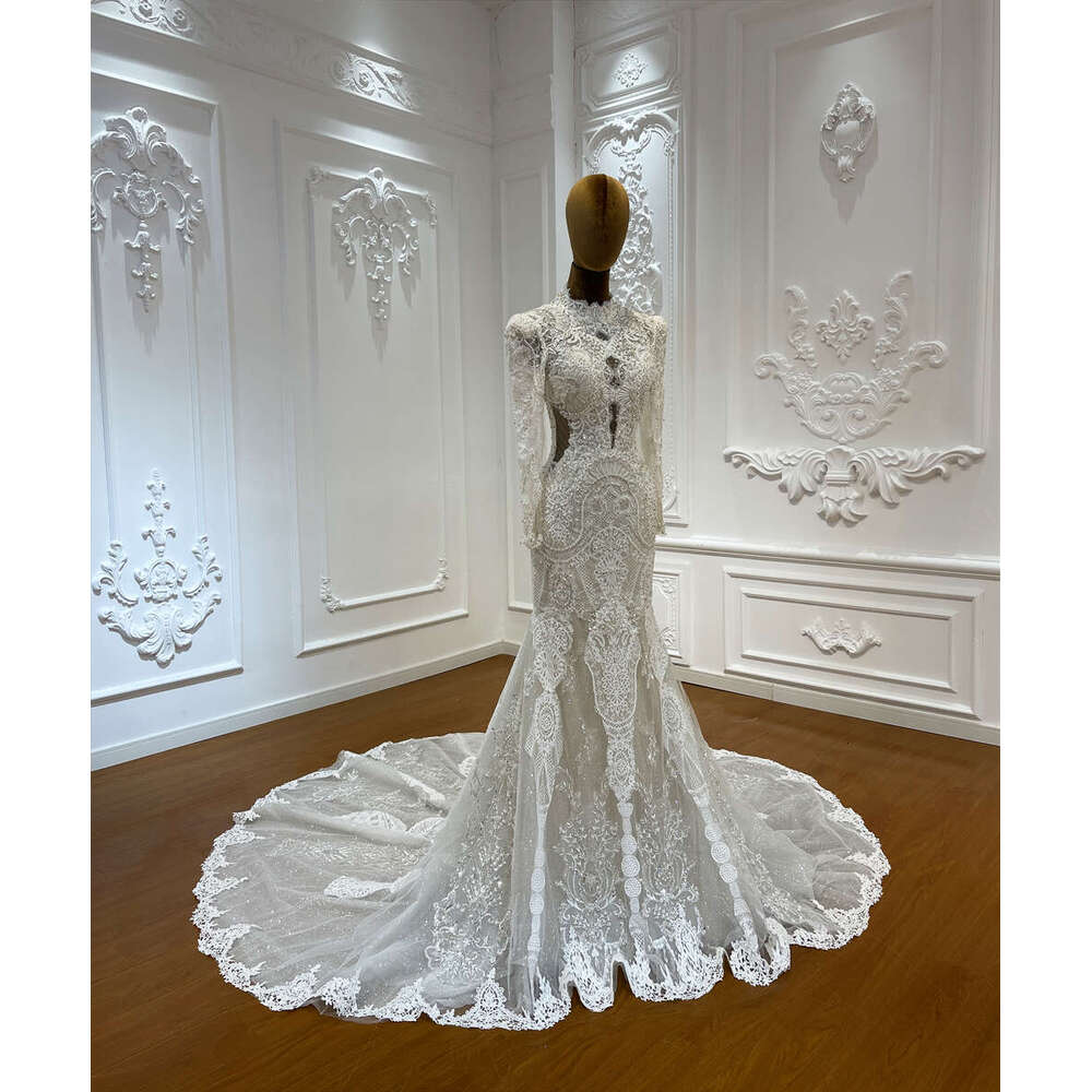 Elegant High neck With Transparent Back Special Lace Mermaid Wedding Dress