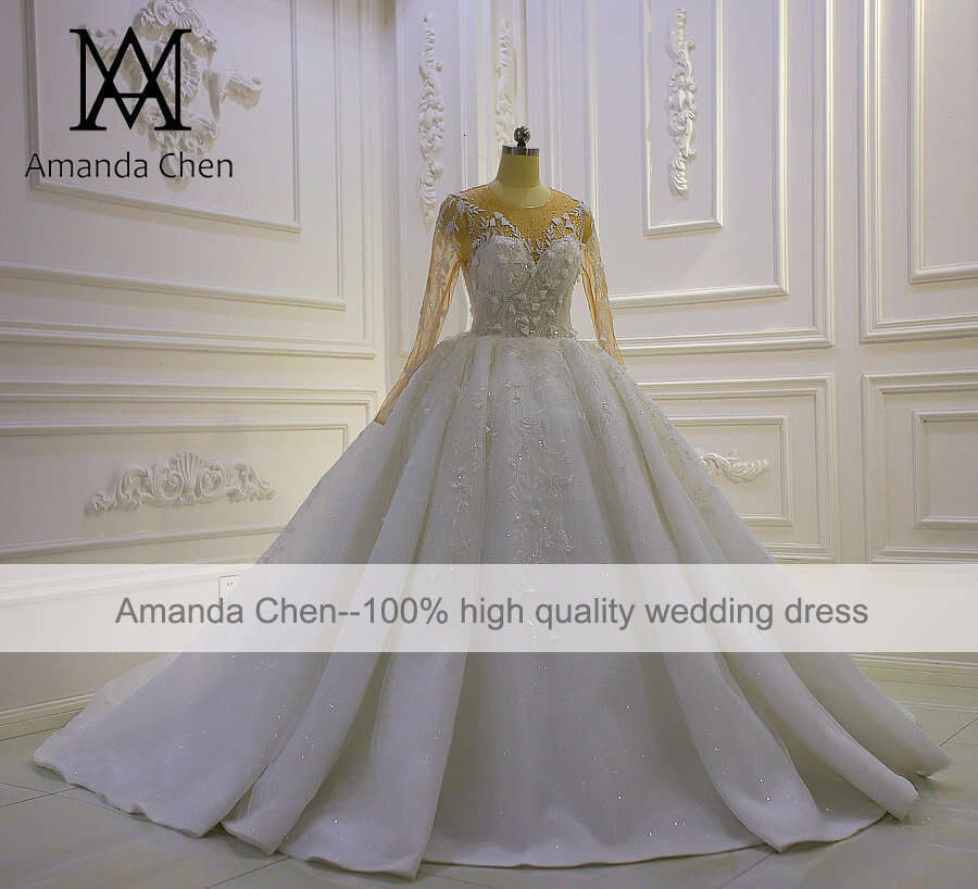 vestido de noiva civil Long Sleeve Lace Appliqued 3D wers Wedding Dress