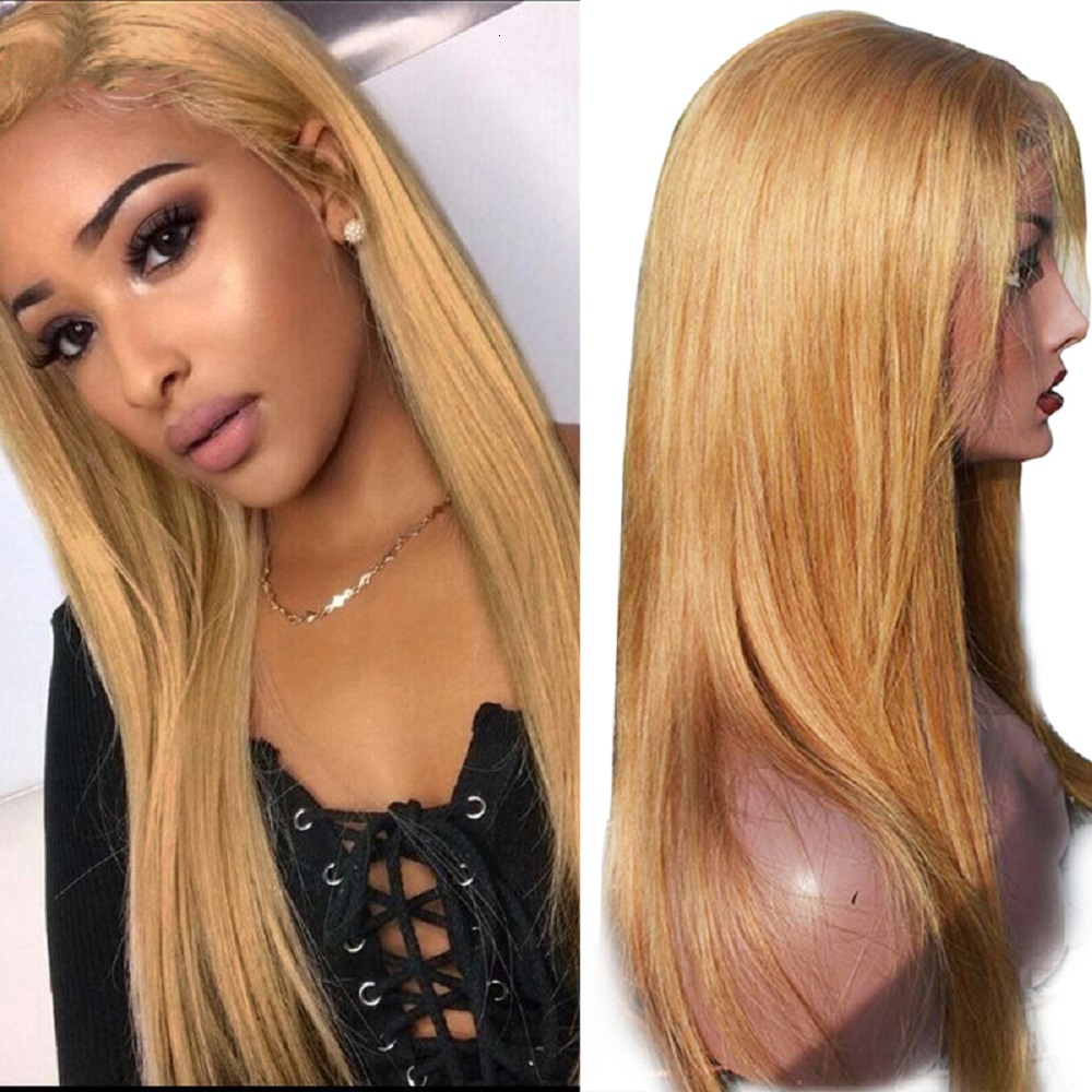 #27 Honey Blonde 13x4 Front 4x4 Lace Closure Remy Straight Human Hair Wigs For Women HairUGo
