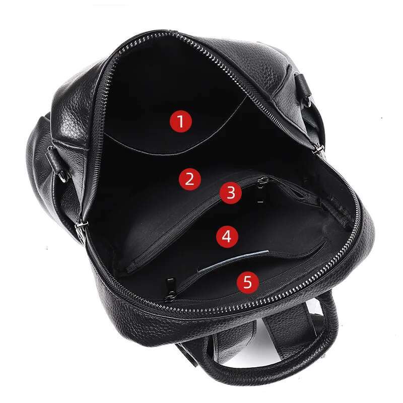 2024 Full Grain Cow Women Backpack Gun Black Color Hardware Ladies Cowhide Leather Bagpac Female School Book Bag