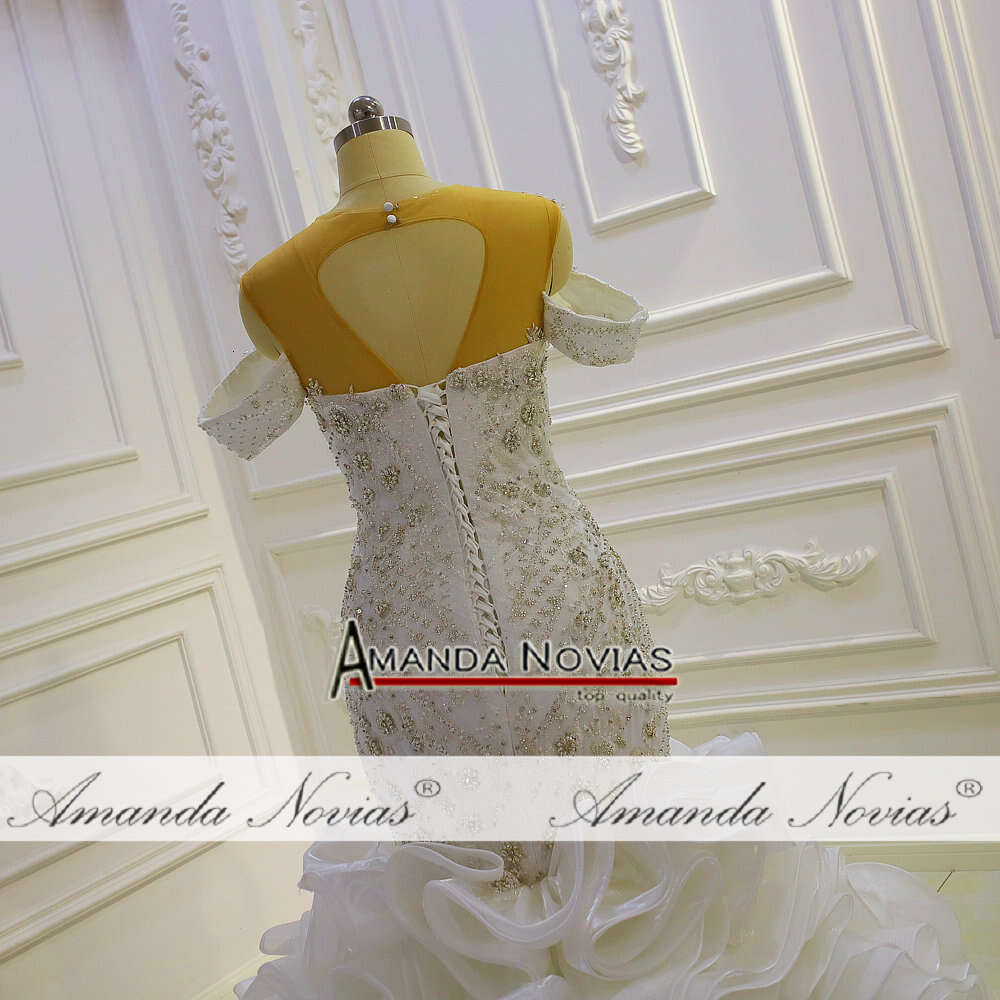 Off The Shoulder Full Beading V-neck Ruffles Mermaid Wedding Dress