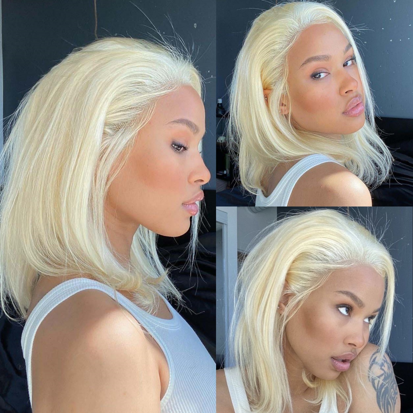 Blonde Bob Short Synthetic Front Wig Pre Cut Glueless Frontal 613 Blond Hair Lace Wigs for Women Party Cosplay