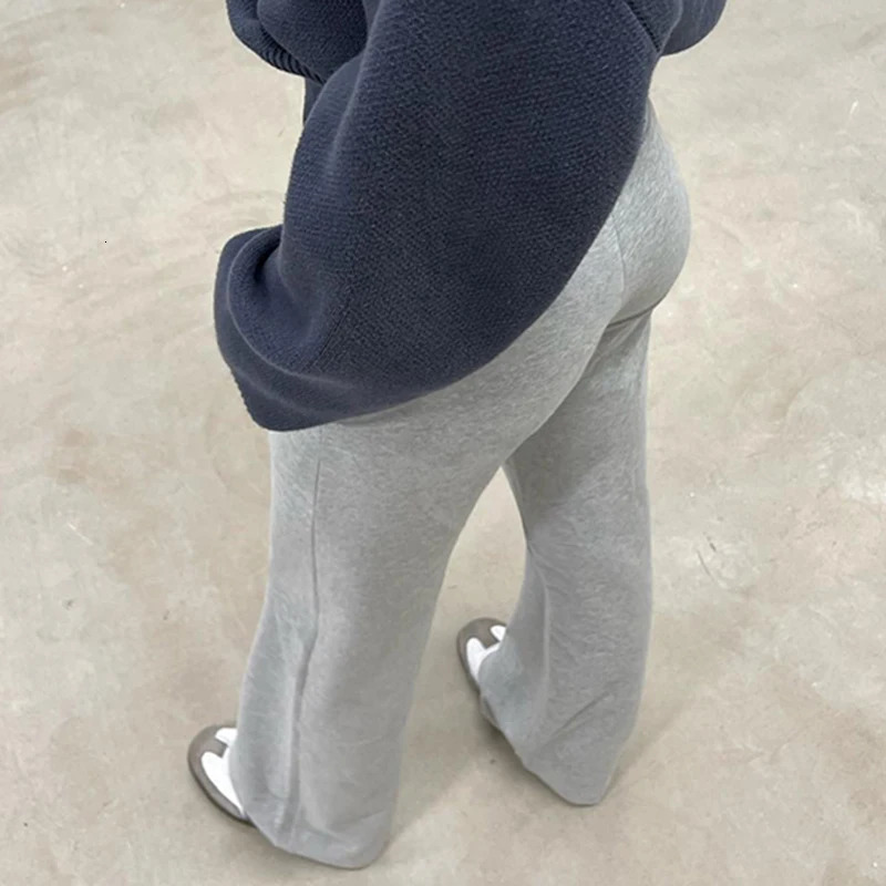 Rapcopter Solid Grey Casual Sweatpant y2k Straight Streetwear Pockets Trouser Korean Sporty Outfits 90s Pants 241024