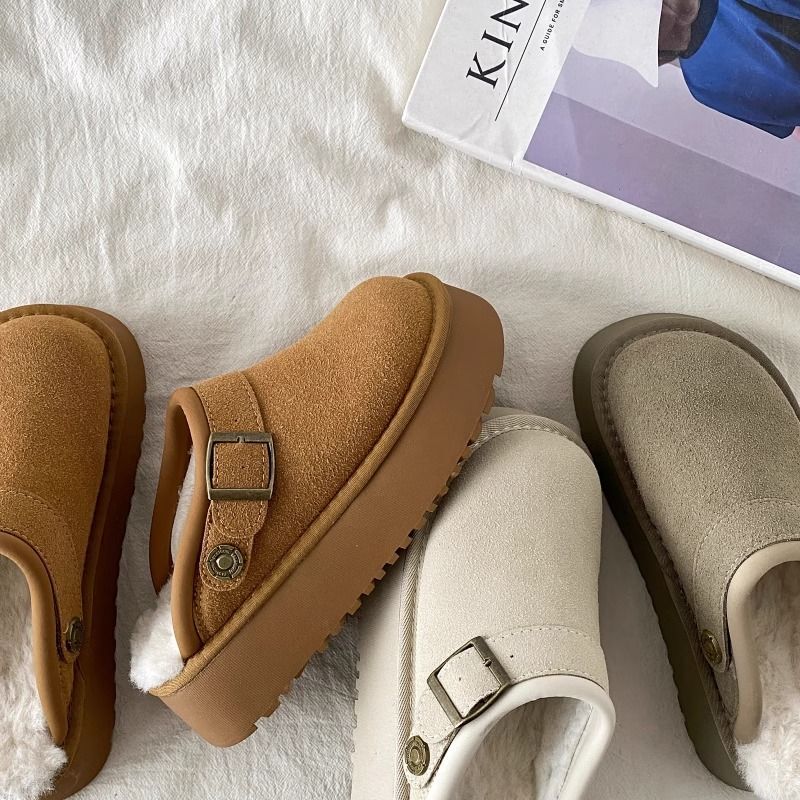 Fashionable thick soled toe slippers for women wearing fur slippers for autumn and winter of 2025, new style with plush insulation and anti slip cotto