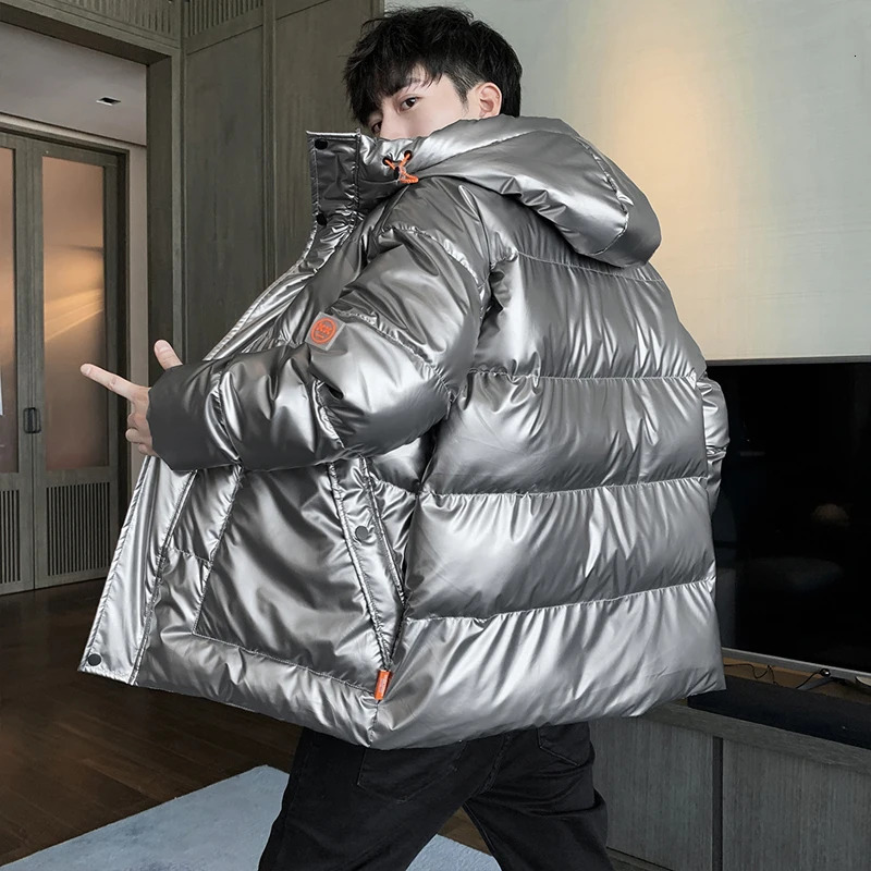 Plus size 8XL 7XL 6XL shiny coats Men Hood Warm Hip HOP winter Overcoat mens cottonpadded Parkas casual thickened Parka 241024
