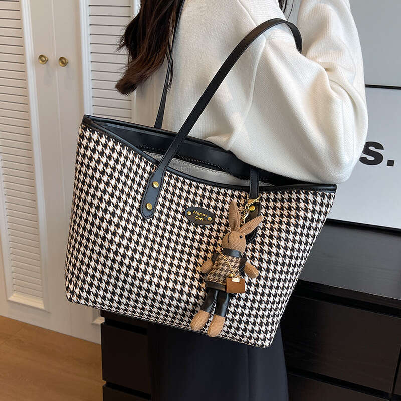 Thousand Bird Grid for Women's Spring/Summer 2024 New Fashionable Large Capacity Single Shoulder Underarm Bag, Premium Tote Bag