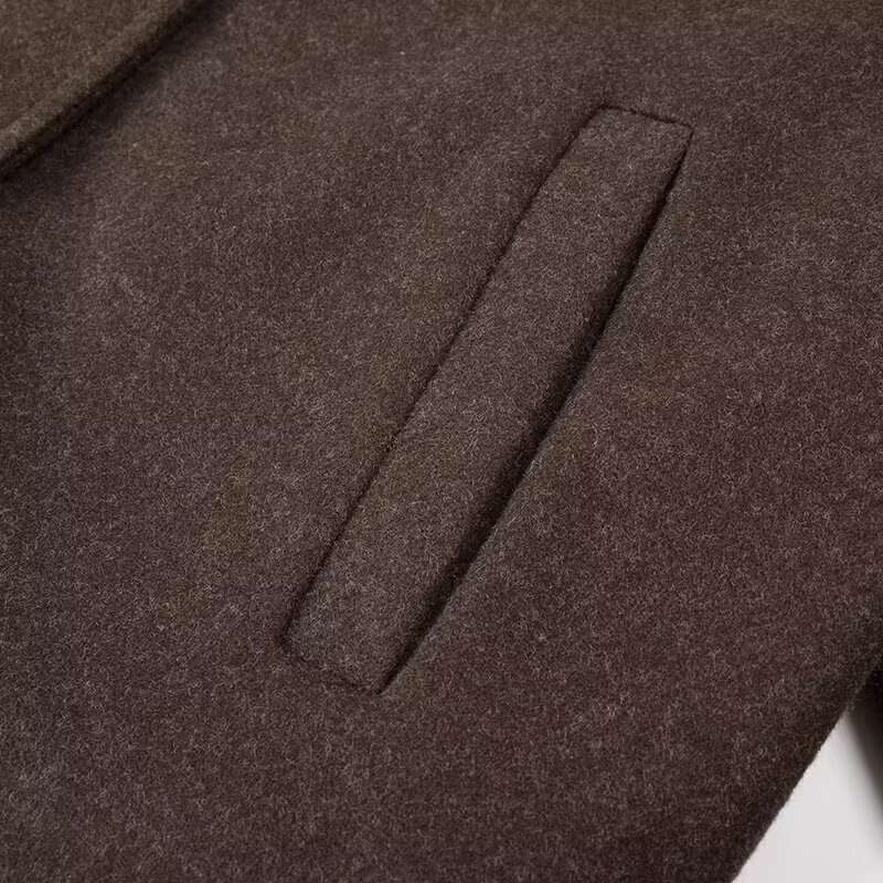 TRAFZA Vintage Loose Solid Tweed Women's Lapel Buttons Slant Pockets New Autumn Winter Fashion Jacket Coat