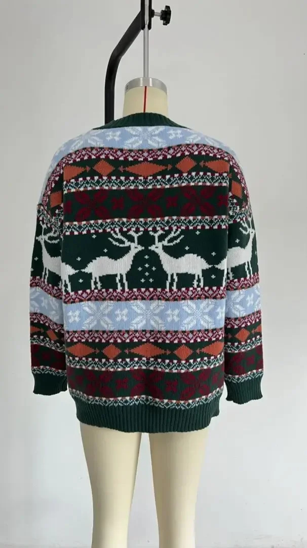 Allover Print Womens Sweater Winter Casual Loose Full Sleeve Knitted Thin Jumping Warm and Soft Christmas Clothing 241025