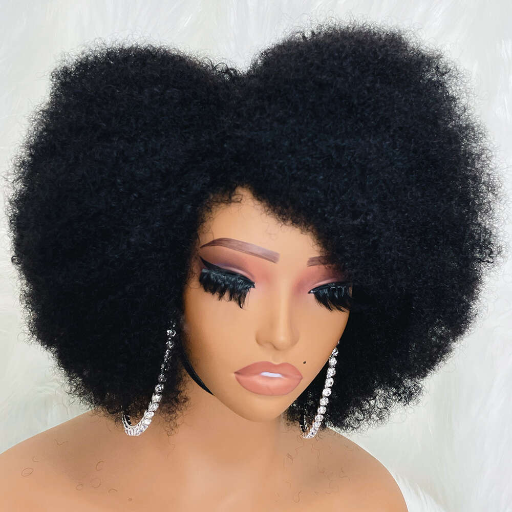 Afro Kinky Curly Lace Front Wig Natural Color Bob Human Hair Hairline X Density Short Wigs