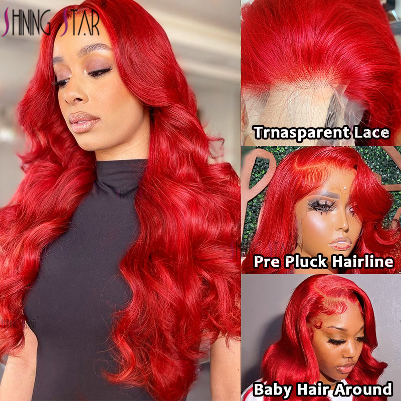13X6 Body Wave Bury Colored Red Front Human Hair Wigs Curly Peruvian 13x4 HD Lace Frontal Wig 30 34 Inch