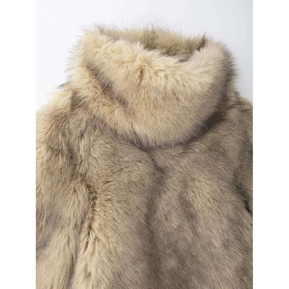 TRAFZA Women Fall Winter Faux Fur Collar Loose New 2024 Fashion Casual High Street Y2k Sweatshirt