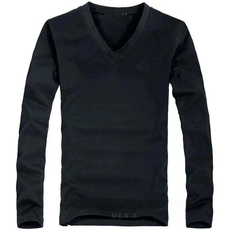 2024 Elastic Mens TShirt VNeck Long Sleeve Men T Shirt For Male Lycra And Cotton TShirts Man Clothing Tees 241024