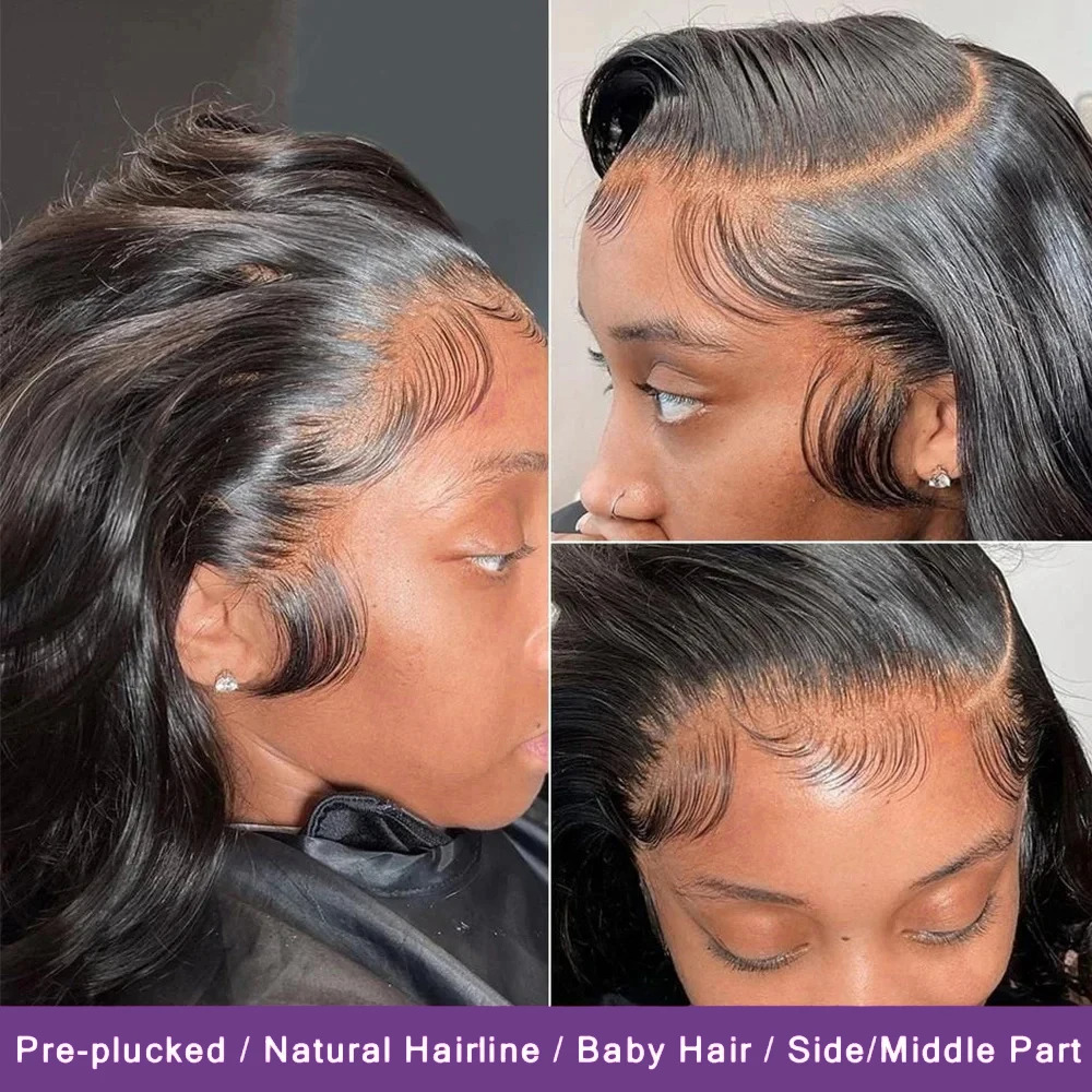 13x4 Body Wave Bob Pre Plucked HD Front Human Wig Brazilian Hair Transparent Lace Frontal Wigs 1B Remy