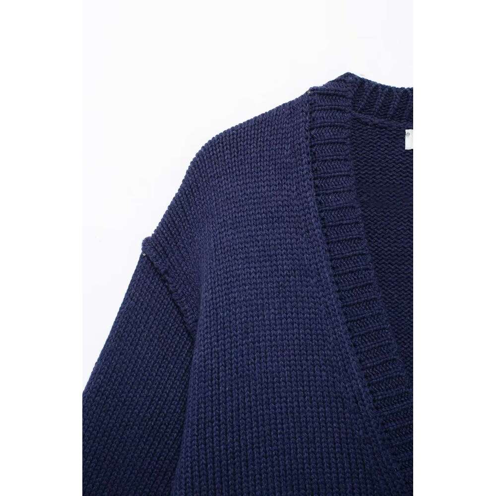 TRAFZA Women's Solid Cardigan Buttons V-Neck Spring Autumn New 2024 Fashion Casual Loose Sweater