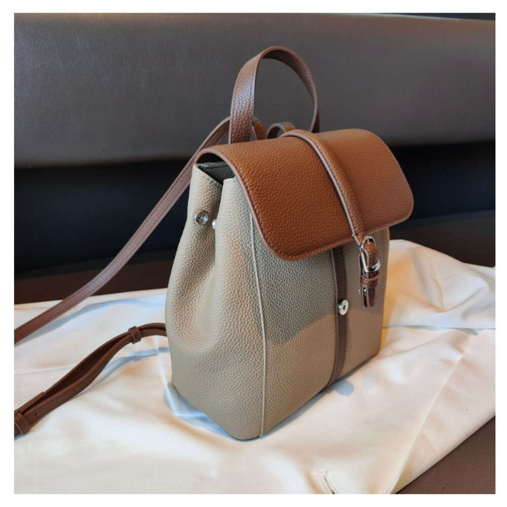 Vintage British Style Full Grain Cow Leather Women's Backpack Hit-Color Large School Bags For College Girls Commuter Bagpack