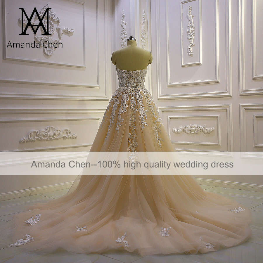 abito da sposa A-e Strapless Lace Applique Beach Casual Wedding dress