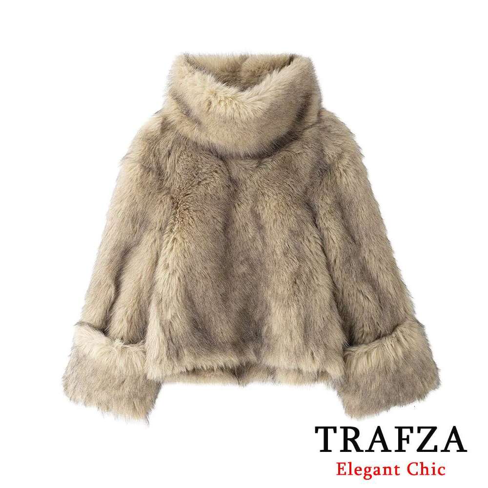 TRAFZA Women Fall Winter Faux Fur Collar Loose New 2024 Fashion Casual High Street Y2k Sweatshirt