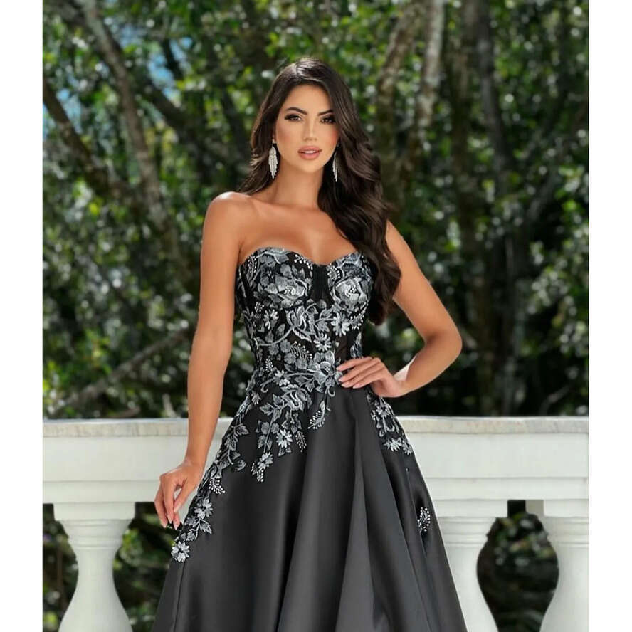 Gorgeous Black Prom Dress A E Sier Appliques Evening Elegant Ruffles Special Ocns Thigh Split Formal Dresses For Women 0515