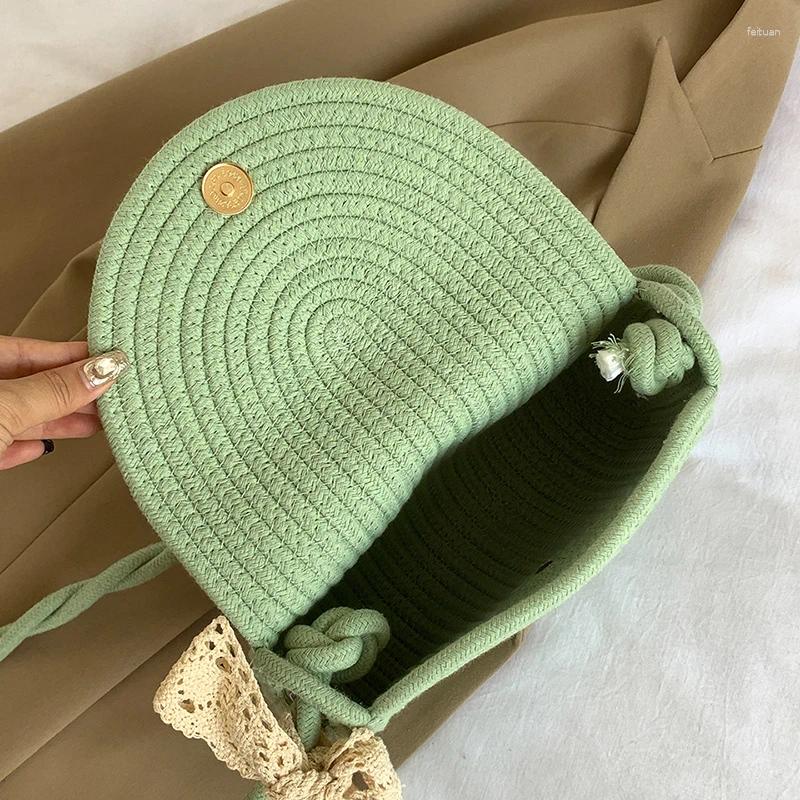 2025 NEW Totes Pastoral Summer Shoulder Bag With Cute Lace Bow Crossbody Tote For Women Beach Picnic Vacation zhanyishengli