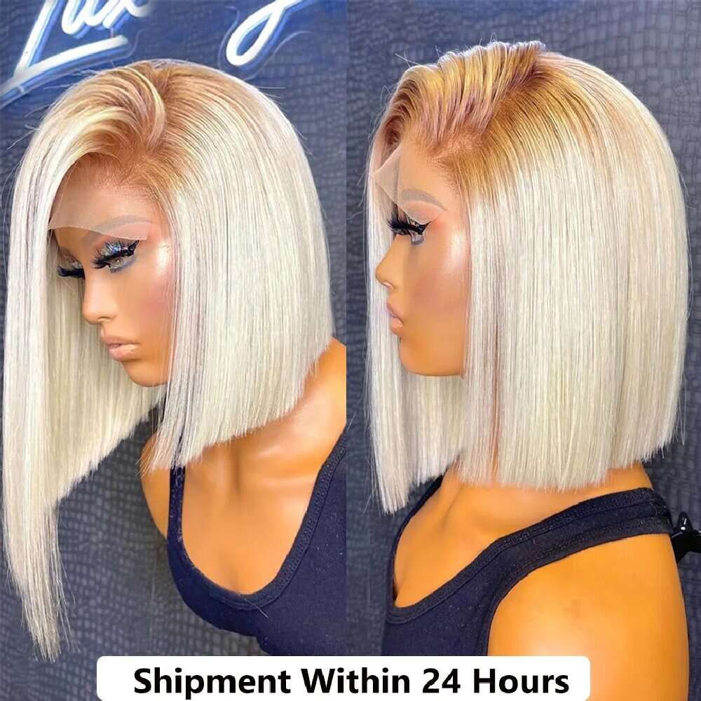 x Blonde BOB Ombre Lace Fornt Wig Short Straight Bob Braizilian Human Hair Wigs Transparent Frontal Preplucked