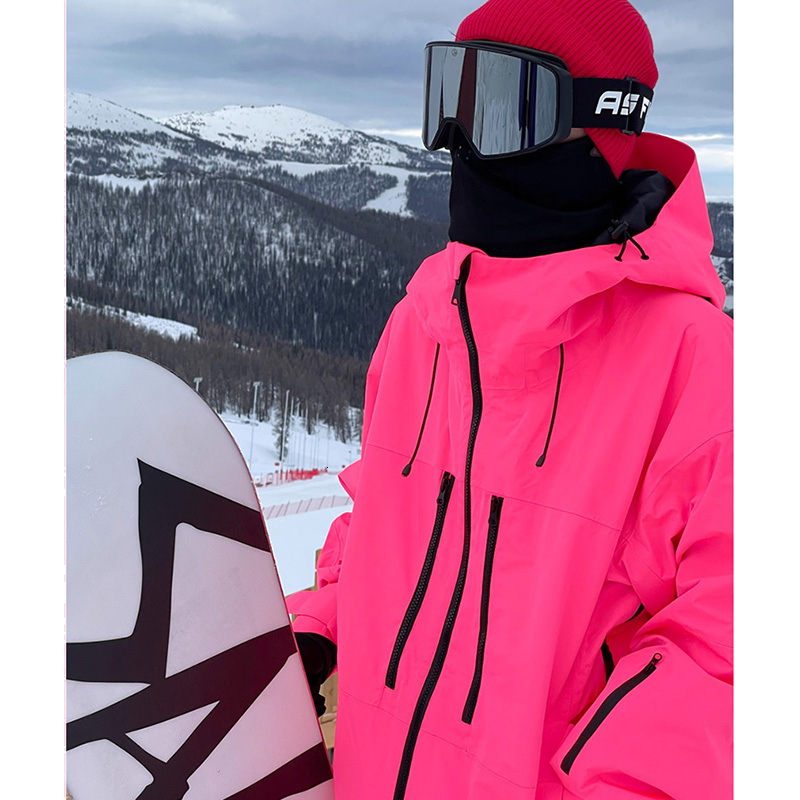 Unisex Fluorescent Pink Ski Jacket For Men Women Windproof Overalls Hoodie Waterproof Outdoor Jackets Snowboard Sports Clothing
