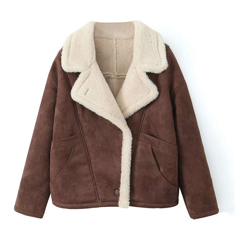 Fashion Oversize Loose Lamb Jacket For Women 2024 Winter Long Sleeve Button Fleece Coats Female Hip Hop Street Fluffy Outerwear