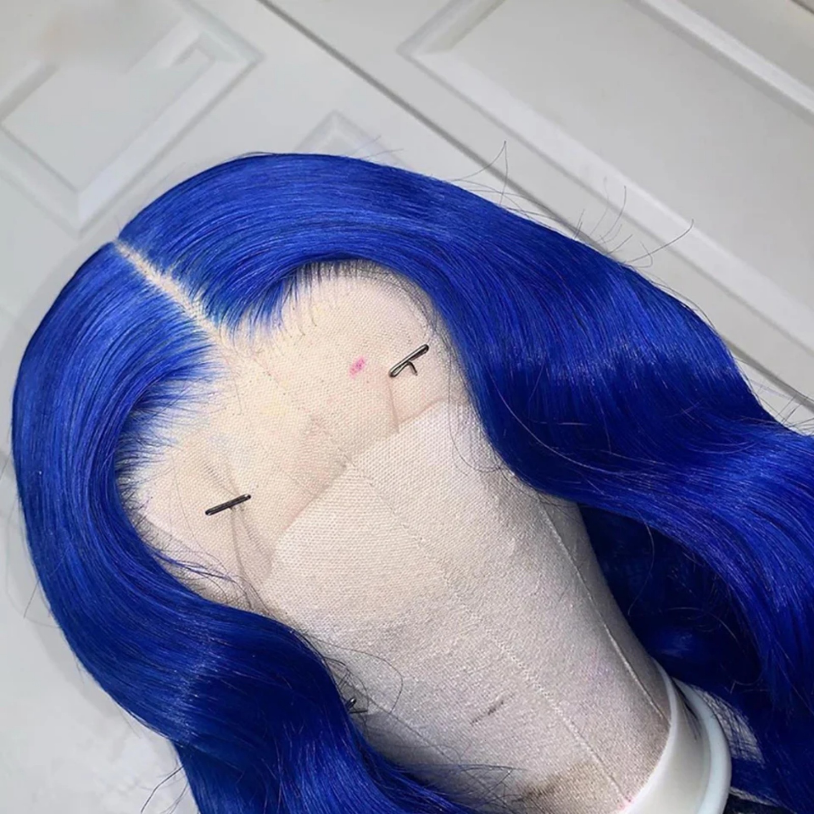 Royal Blue Front Body Wave Synthetic Wig Glueless Dark Colored Long Wavy Hair Frontal Lace Wigs for Women Party Cosplay