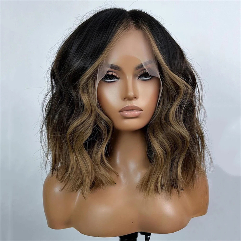 Short Bob Wigs Glueless 100% Brazilian Ombre Black Brown Hd Lace Frontal Wig 13x4 t Human Hair