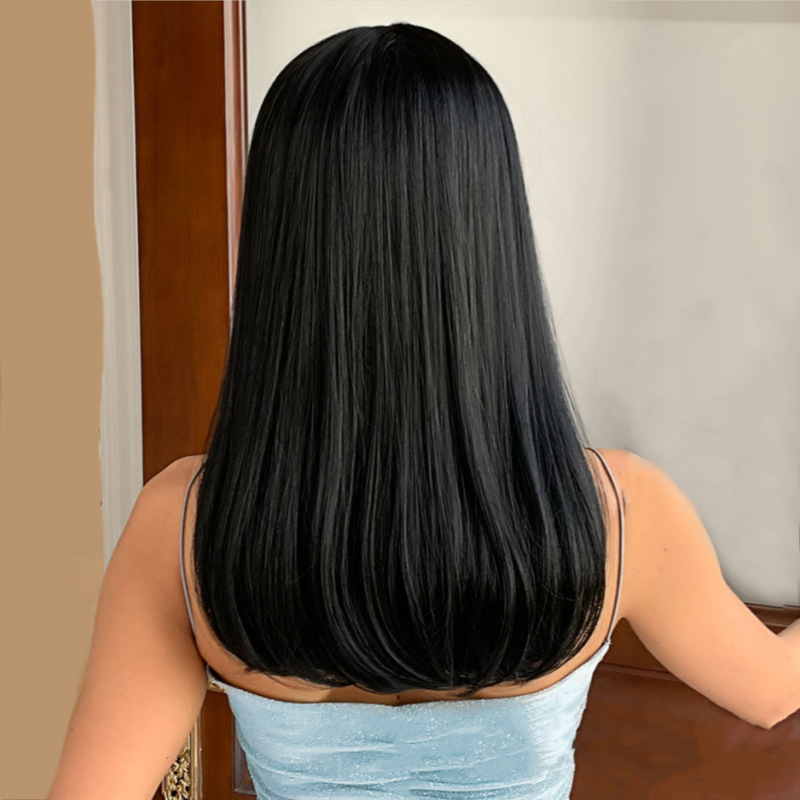 Wigs for women air bangs inward medium-long hair African foreign trade chemical fiber full head wigs