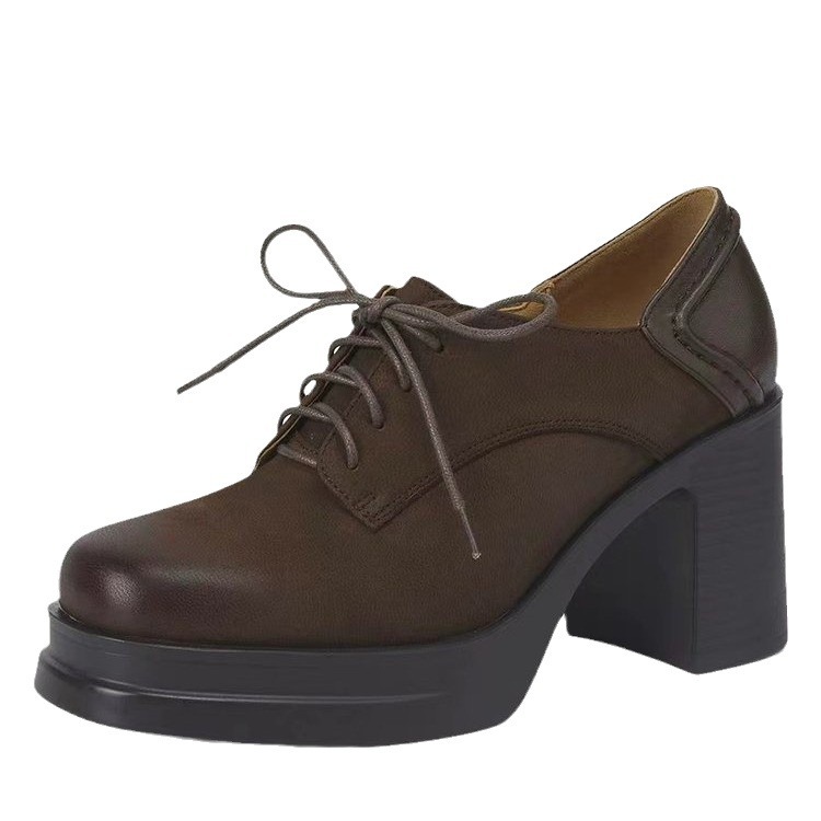 Women Fashion High Heel:Retro Style Chunky Heel Increase Height British Style Square Toe,Black/Brown,Free shipping